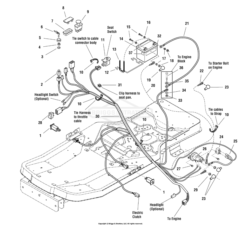 Electrical Group Diagram and Parts List for 107607010 (2690713)(2007) Briggs and Stratton Lawn Tractor